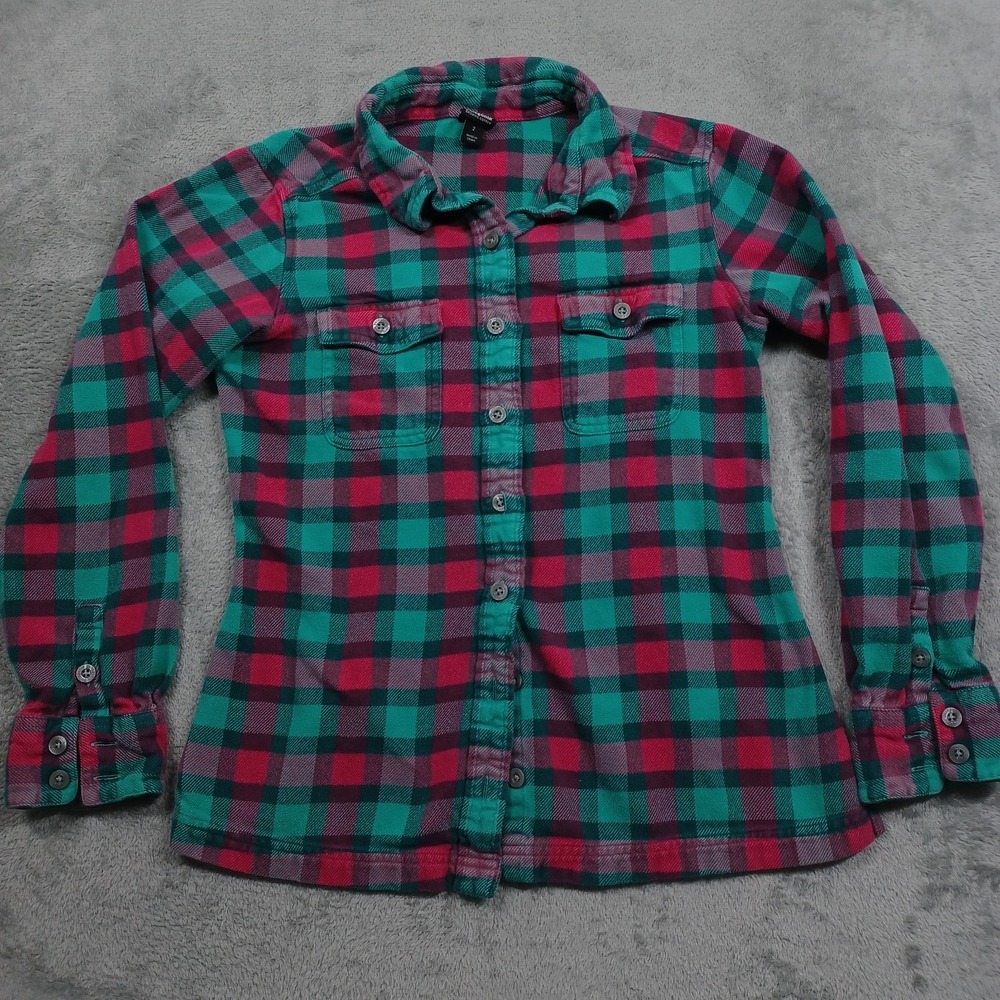 Patagonia Top Womens 2‎ Green Plaid Button Up Fjord Flannel Outdoor Casual